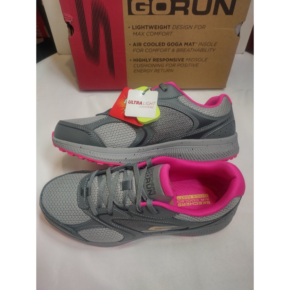 Skechers GoRun Consistent Vivid Horizon Gray Pink Wide Running Shoes 128285W 8.5